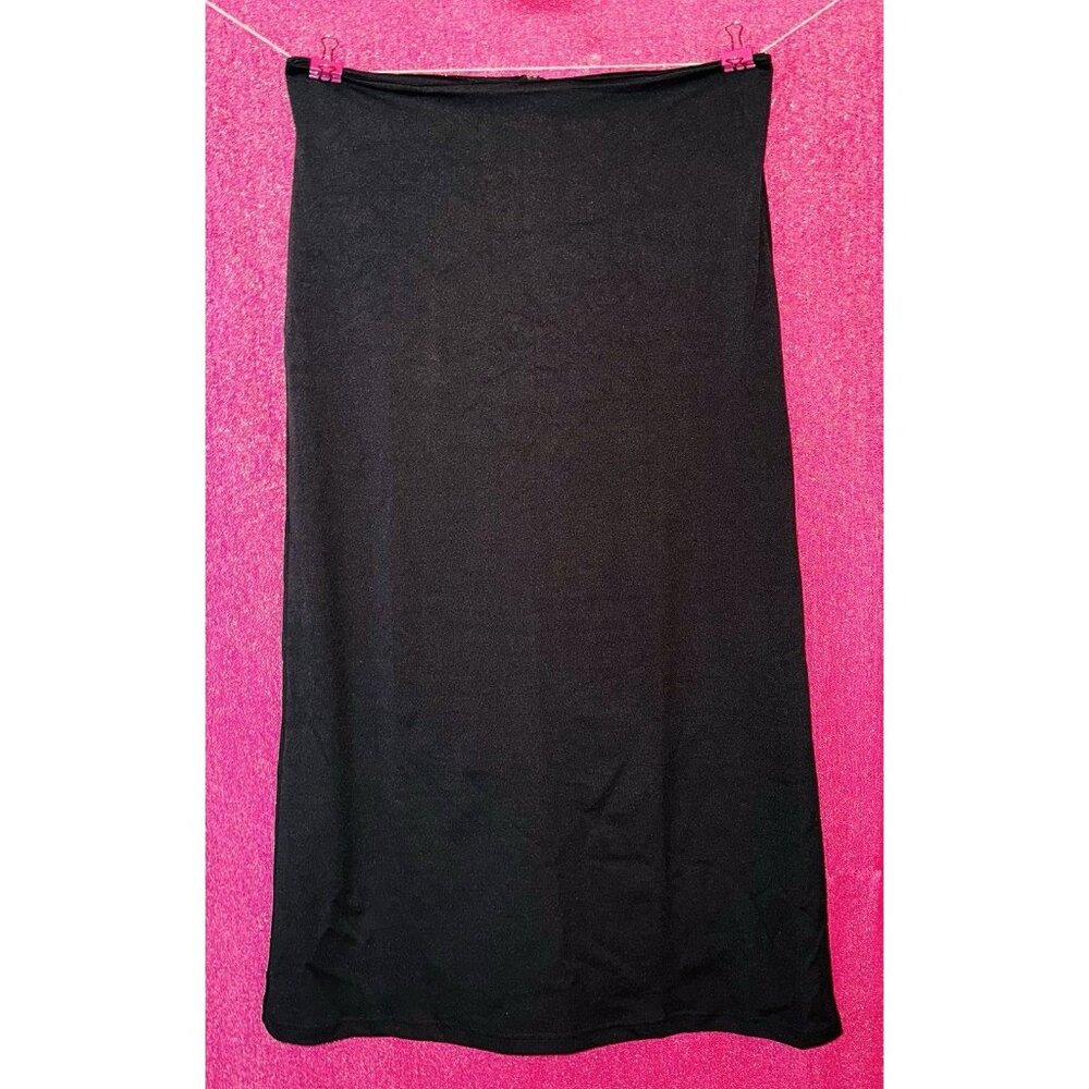 Sleek Black Elegant Business Casual Solid Black Skirt Zip Up Stretch M Asian 3XL